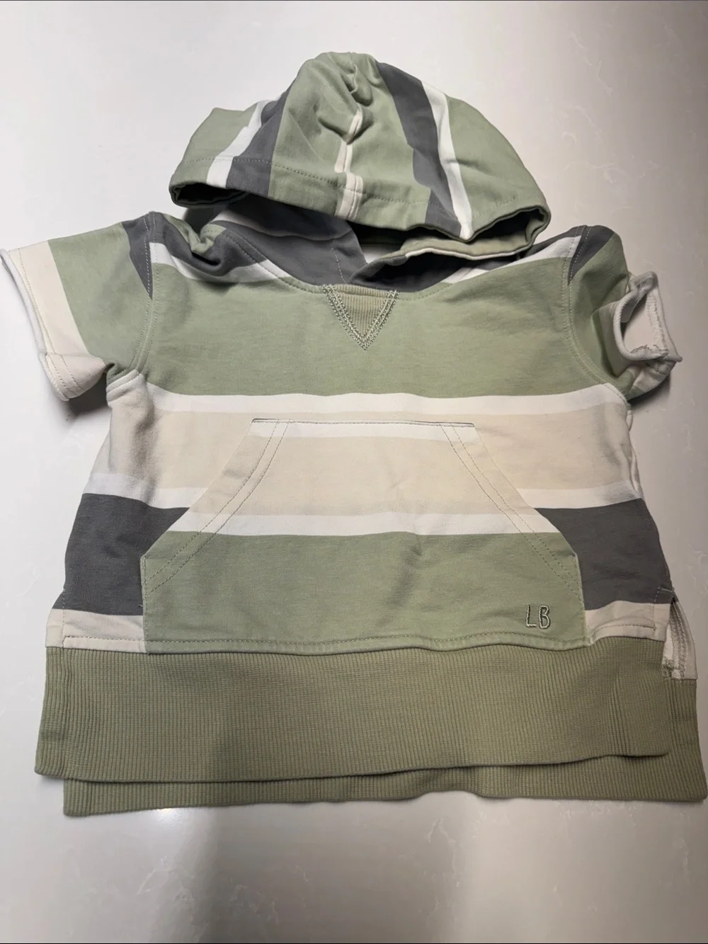 Little Bipsy Sage, Gray & White Striped Hooded Pajama Set